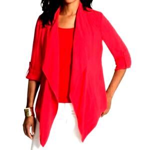 CHICO'S NWT Womens 2 Large Red Hi Lo Roll Tab Pockets Open Cover Up Shirt Jacket